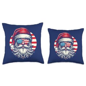 Santa Claus Patriotic USA Sunglasses Christmas in July Santa Throw Pillow