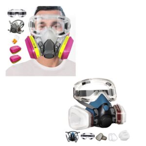 lminhan half face respirator mask with 60923 filter, reusable gas mask with anti-fog goggle, paint mask for dust, painting, organic vapor, epoxy resin, welding