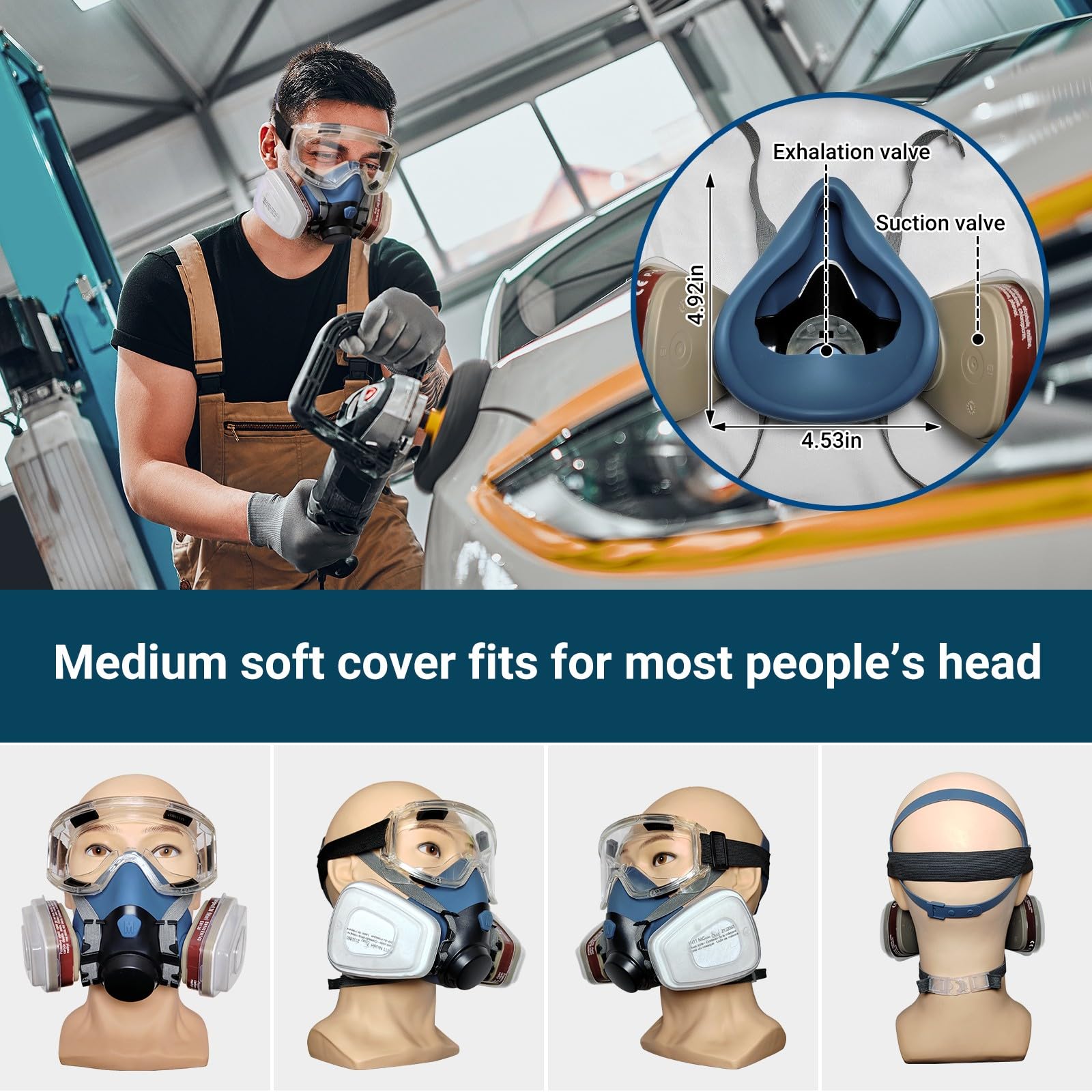 LMINHAN Half Face Respirator Mask with 60923 Filter, Reusable Gas Mask with Anti-Fog Goggle, Paint Mask for Dust, Painting, Organic Vapor, Epoxy Resin, Welding