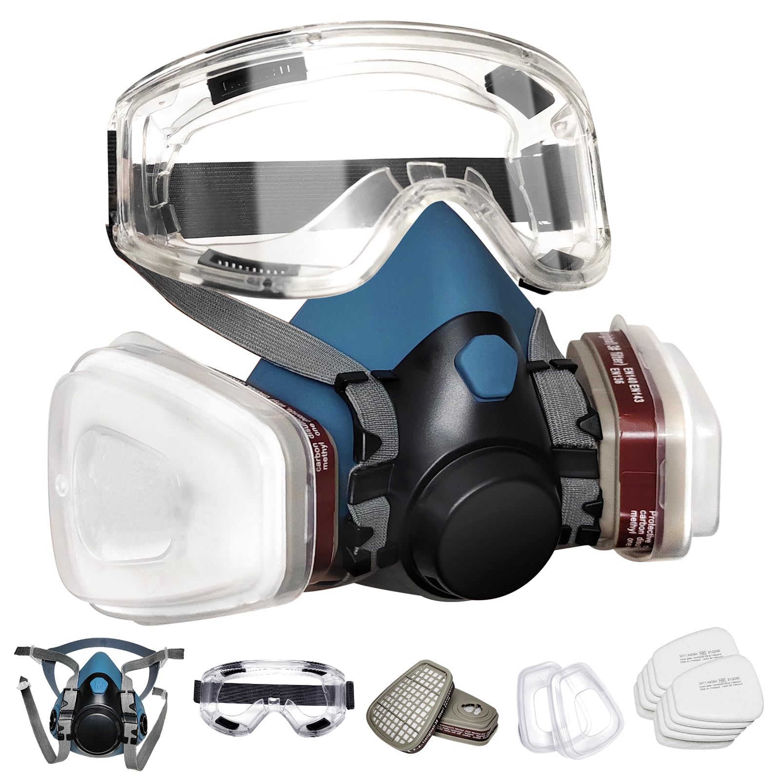 LMINHAN Half Face Respirator Mask with 60923 Filter, Reusable Gas Mask with Anti-Fog Goggle, Paint Mask for Dust, Painting, Organic Vapor, Epoxy Resin, Welding