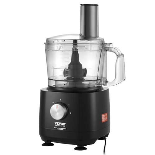 VEVOR Food Processor, 9 Cup Small Vegetable Chopper, 600 Watts 2 Speed Electric Meat Processors, 10Pcs Blade & Disc, Built-in Storage Drawer, Large Feed Chute & Pusher, Slice, Shred, Puree, dough