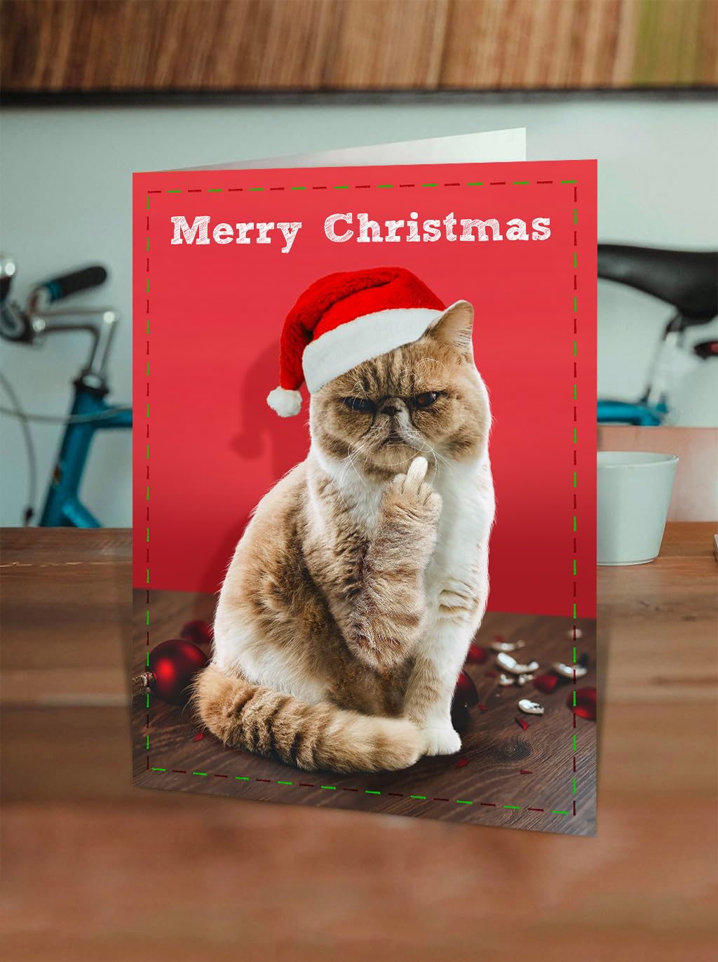 Brainbox Candy - Rude Christmas Card - 'Merry Christmas Cat Finger' - Cheeky Xmas Cards - Funny Seasonal Humour Cards - Rude Cat Themed Christmas Card - Cheeky Cat Xmas Card - For Cat Lovers