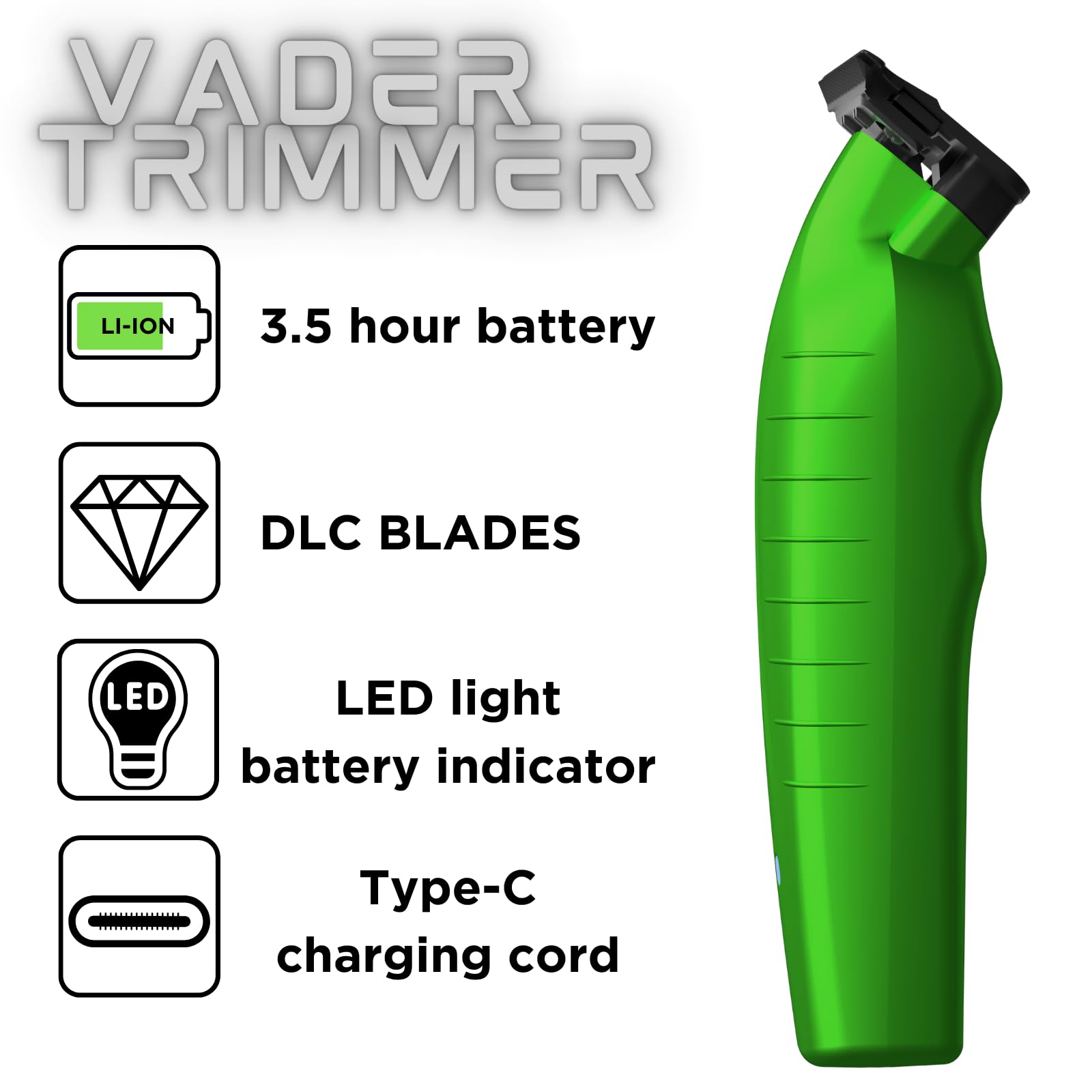 Supreme Trimmer Vader Trimmer ST3778 | 210 Min Run Time DLC T-Blade Cordless Barber Liner | Mens Beard Trimmer Hair Clippers | Acid Green