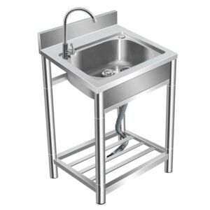 wahhwf washroom stainless steel sink with stand, freestanding kitchen sink for home, utility sink for garage, restaurant, kitchen, laundry, outdoor