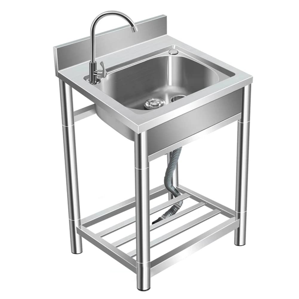 WAHHWF Washroom Stainless Steel Sink with Stand, Freestanding Kitchen Sink for Home, Utility Sink for Garage, Restaurant, Kitchen, Laundry, Outdoor