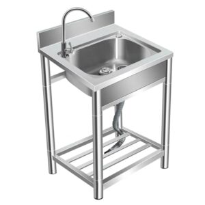 Free Standing Kitchen Sink Units Complete, Simple Stainless Steel Utility Sink with Stand for Home/Kitchen/Laundry/Garage/Restaurant/Outdoor ( Color : Light Coffee , Size : 55x50x85cm/21.7"x19.7"x33.5