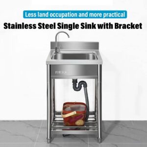 Free Standing Kitchen Sink Units Complete, Simple Stainless Steel Utility Sink with Stand for Home/Kitchen/Laundry/Garage/Restaurant/Outdoor ( Color : Light Coffee , Size : 55x50x85cm/21.7"x19.7"x33.5