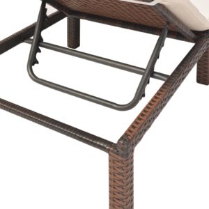 CUSON Sun Lounger with Cushion | Adjustable Chaise Lounge | Outdoor Patio Sunlounger | Garden Lounge Chair for Poolside, Beach | Brown Poly Rattan with Steel Frame 76.8" x 23.6" x 8.7"