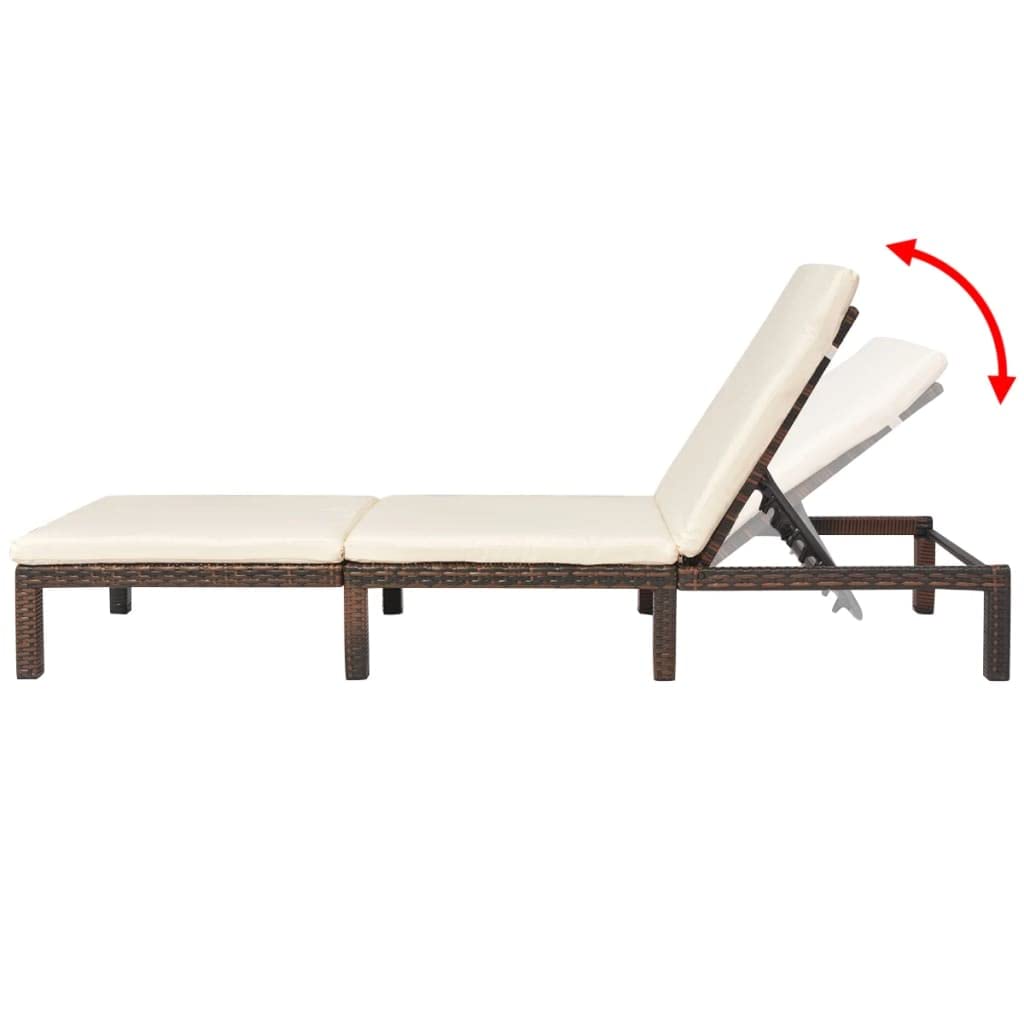 CUSON Sun Lounger with Cushion | Adjustable Chaise Lounge | Outdoor Patio Sunlounger | Garden Lounge Chair for Poolside, Beach | Brown Poly Rattan with Steel Frame 76.8" x 23.6" x 8.7"