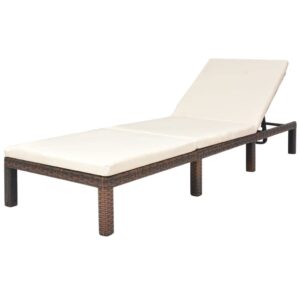 CUSON Sun Lounger with Cushion | Adjustable Chaise Lounge | Outdoor Patio Sunlounger | Garden Lounge Chair for Poolside, Beach | Brown Poly Rattan with Steel Frame 76.8" x 23.6" x 8.7"