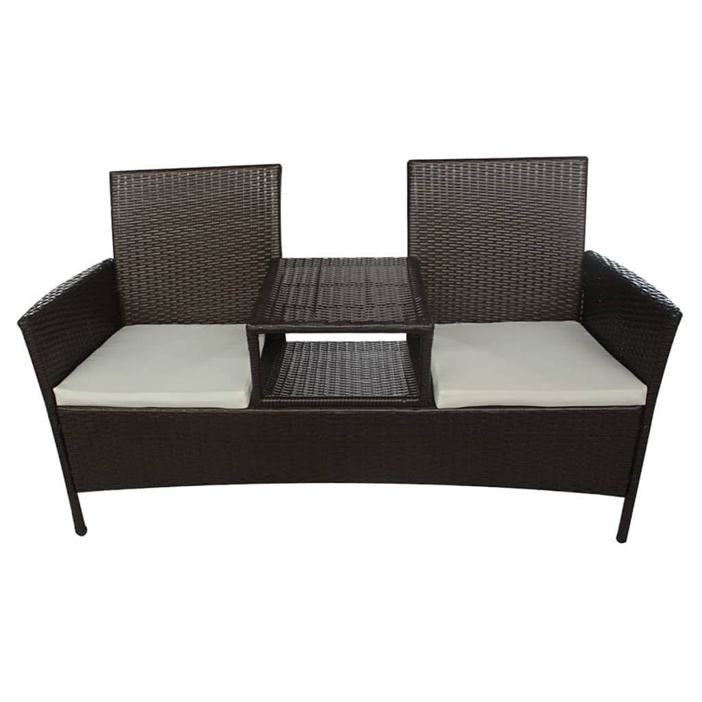 Outdoor 2-Person Rattan Loveseat | 2-Seater Garden Sofa with Tea Table | Wicker Patio Conversation Set with Built-in Coffee Table for Backyard Pool Yard | Brown Poly Rattan 59.8" x 24.4" x 33.4"