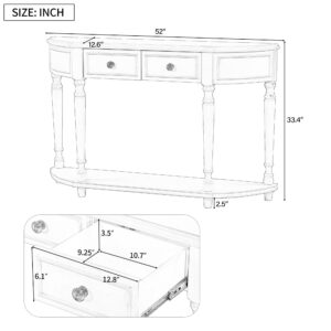 Royard Oaktree 52" Curved Console Table Retro Wood Entryway Table with 2 Drawers and Storage Shelf Accent Sofa Table for Living Room Foyer Entryway Hallway, Espresso