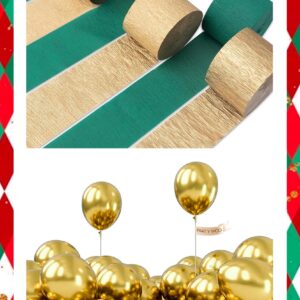 PartyWoo Metallic Gold Balloons 120 pcs 5 Inch and Green and Gold Crepe Paper Streamers 6 Rolls