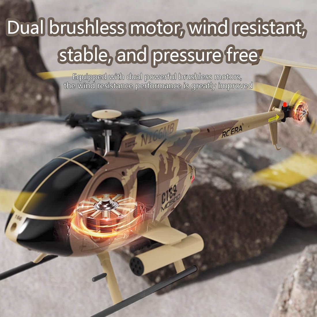 CHUO Remote Control Helicopter for Adults, 1/28 RC Helicopter Toys MD500 C189 2.4G Aircraft 4CH Brushless Single-Rotor RC Airplanes Military Aileronless Helicopter with 6-Axis Gyro - RTF