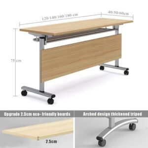 Foldable Conference Table, Meeting Tables Set of 3 Modern Wooden Office Folding Flip Top Mobile Training Table with Silent Wheels,Rounded Corner for Office,Meeting Room,Classroom (180 * 60 * 75)