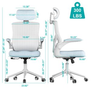 ergonomic office chair, high back mesh desk chair with thick molded foam cushion, coat hanger, adjustable headrest, lumbar support, tilt & lock function-task chair (carolina blue)