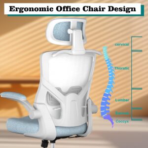 Ergonomic Office Chair, High Back Mesh Desk Chair with Thick Molded Foam Cushion, Coat Hanger, Adjustable Headrest, Lumbar Support, Tilt & Lock Function-Task Chair (Carolina Blue)