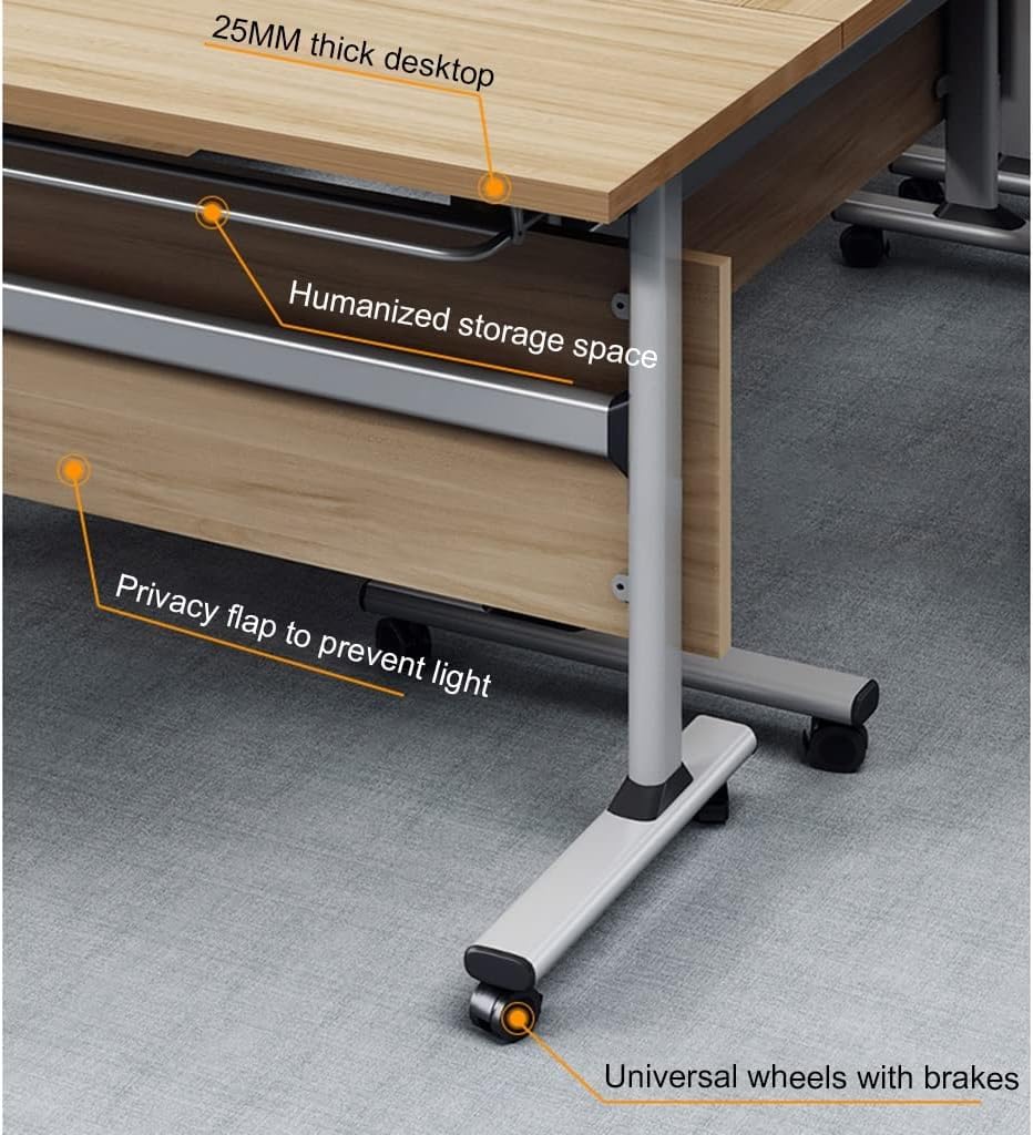 Foldable Conference Table, Meeting Tables Set of 3 Modern Wooden Office Folding Flip Top Mobile Training Table with Silent Wheels,Rounded Corner for Office,Meeting Room,Classroom (120 * 40 * 75)