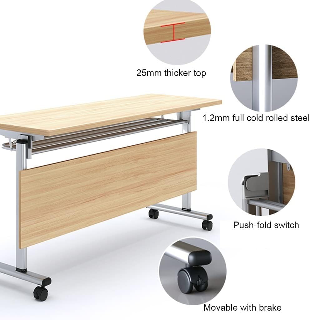 Foldable Conference Table, Meeting Tables Set of 3 Modern Wooden Office Folding Flip Top Mobile Training Table with Silent Wheels,Rounded Corner for Office,Meeting Room,Classroom (120 * 40 * 75)