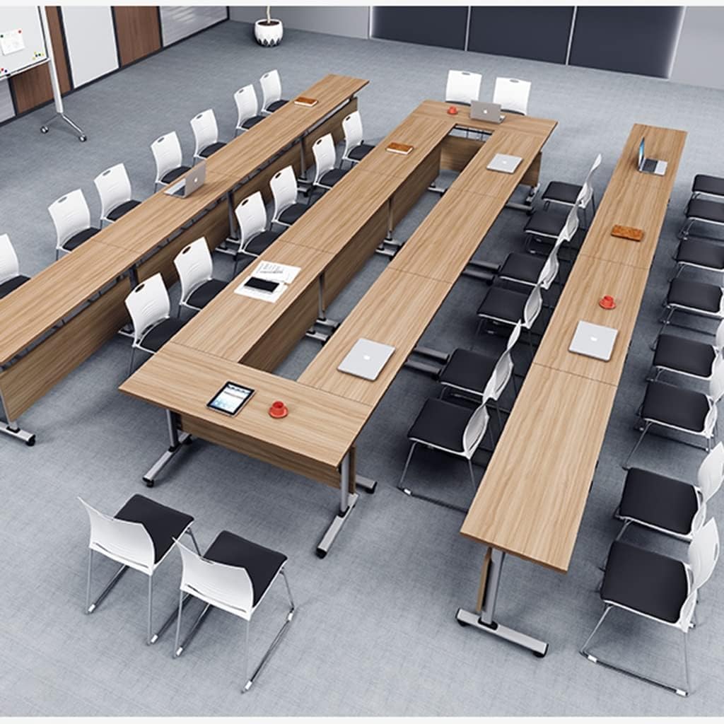 Foldable Conference Table, Meeting Tables Set of 3 Modern Wooden Office Folding Flip Top Mobile Training Table with Silent Wheels,Rounded Corner for Office,Meeting Room,Classroom (120 * 40 * 75)