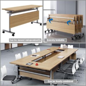 Foldable Conference Table, Meeting Tables Set of 3 Modern Wooden Office Folding Flip Top Mobile Training Table with Silent Wheels,Rounded Corner for Office,Meeting Room,Classroom (120 * 40 * 75)