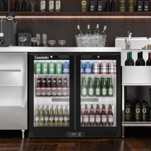 Coolski Back Bar Cooler Commercial Undercounter Refrigerator with 2 Glass Door, Bar Beverage Refrigerator for Beer Soda Wine 7.0 Cu.Ft. Capacity LED Lighting ETL NSF Approved, Black