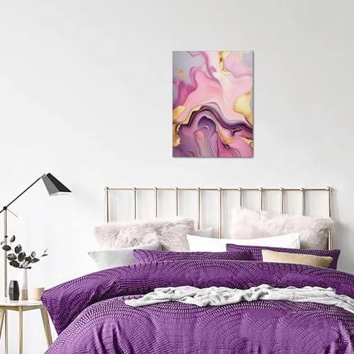 WEASYYDS Vintage Canvas Art Abstract Pink Purple Marble Print Decor Abstract Pink Picture Modern Poster For Girl Room Aesthetic Painting Gallery Decoration Unframed 12x24inch