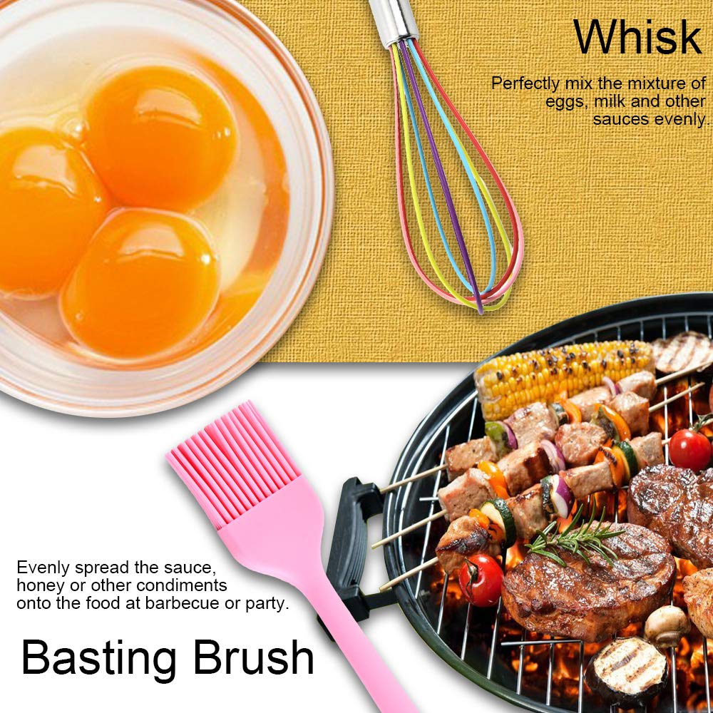 ADBEN Silicone Kitchen Utensil Set 10 Pcs Heat Resistant Non-Stick Spoon Spatula Ladle Cooking Tools Dinnerware