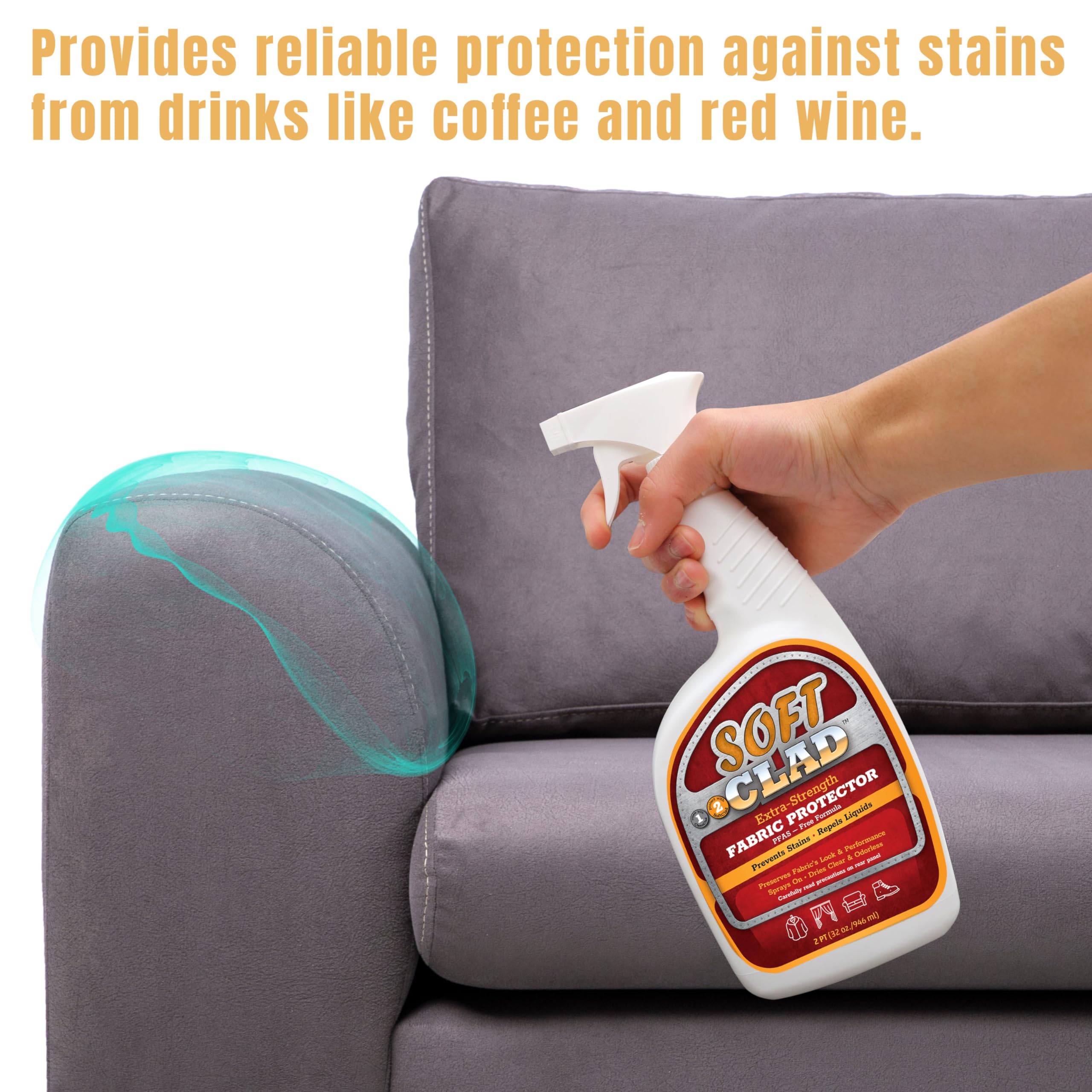 Extra Strength Fabric Protector Spray & CleanClad Spot Cleaner Kit - Guard & Remove Stains from Furniture, Carpets, Leather, and More - Set Includes 32oz Fabric Protector Spray & Two 4oz SpotCleaners