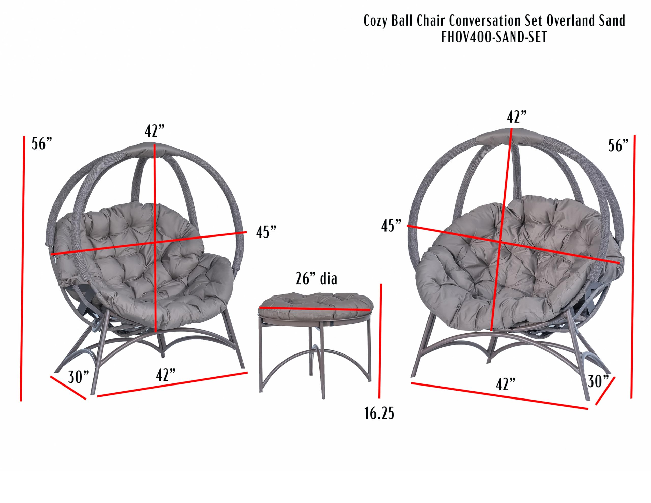 FlowerHouse FHOV400-SAND-SET Cozy Ball Chair Overland Sand Conversation Set