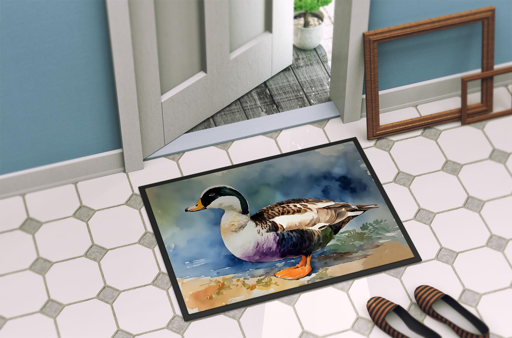 Caroline's Treasures DAC3204MAT Common Eider Duck Doormat Front Door Mat Indoor Outdoor Rugs for Entryway, Non Slip Washable Low Pile, 18H X 27W