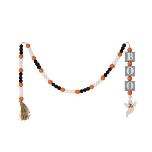 5ft halloween wooden beaded boo ghost garland with tassels multi color wood