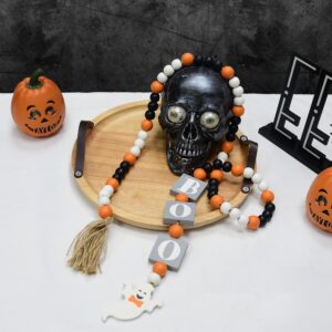 5ft Halloween Wooden Beaded Boo Ghost Garland with Tassels Multi Color Wood