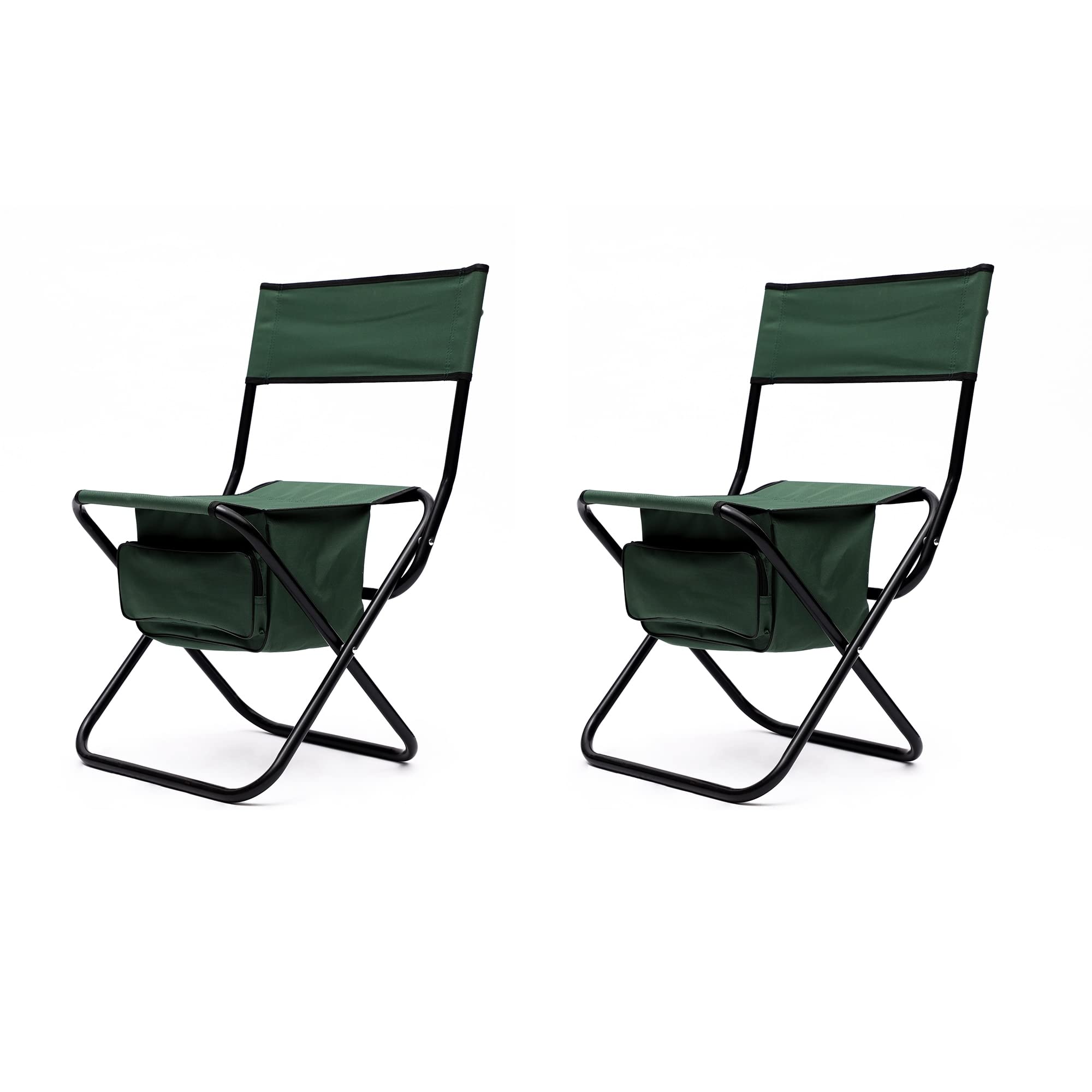 2-Piece Set Folding Outdoor Camping Chair with Storage Bag Portable for Picnics Lbs Weight Capacity Green Steel