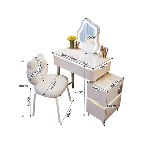 PAOOPA Dressing Table, Vanity Table with Lighted Mirror, Makeup Dressing Table with 3 Drawers, 3-Color Touch Screen Dimmable Mirror, Dressing Table with Mirror and Chair,A-60cm