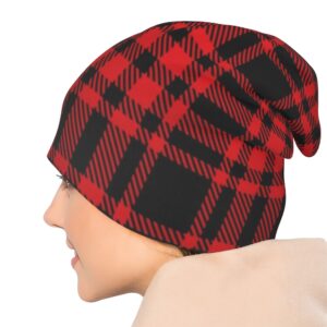 Beanie Hat for Men Women, Soft Cool Winter Warm Thermal Trendy for Tartan Plaid Red Cap for Cold Weather Hiking Running Skiing Outdoor Indoor Sports