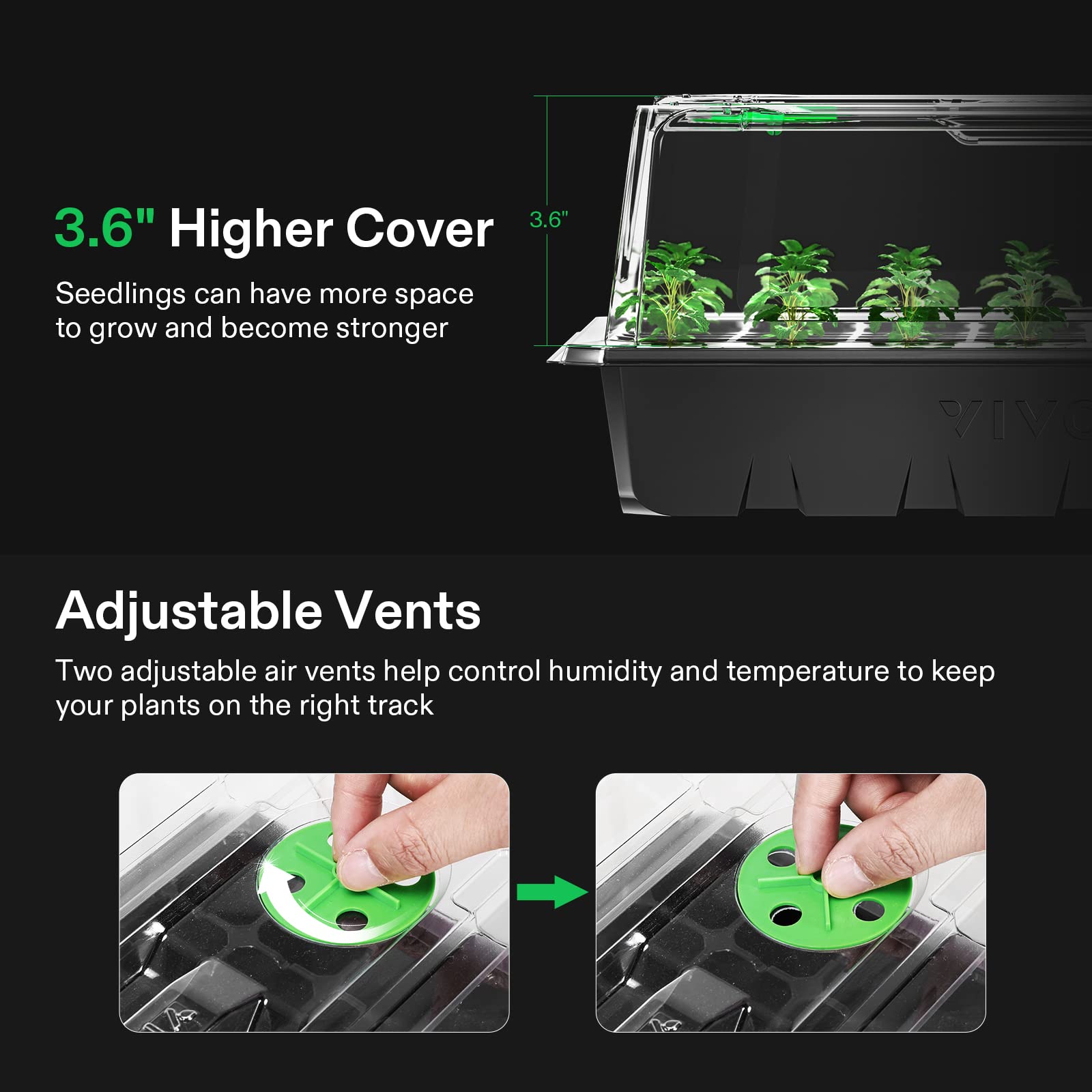 VIVOSUN 6-Pack Seed Starter Trays, 72-Cell Seed Starter Kit with Humidity Dome, and 6-Pack Seed Starter Trays, 240-Cell Seed Starter Kit with High Humidity Dome, 3.6" Higher Cover, Adjustable Vents