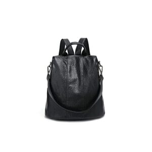 tapiva backpacks pu backpack ladies soft leather large capacity leisure travel backpack (color : black)