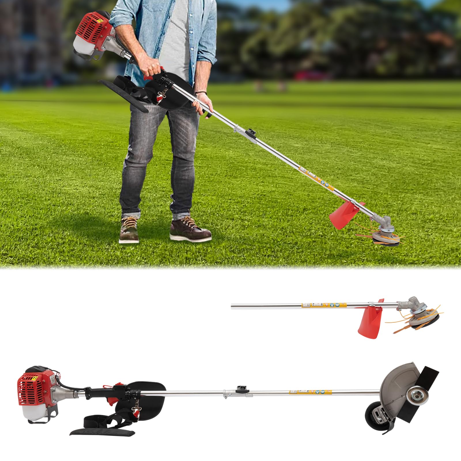 Guaopom 26cc Gasoline Power Weed Wacker, 2-Stroke Single-Cylinder Air-Cooled Handheld Weed Whacker, Lawn Edger 2T Head with Rollers Grass Trimmer Tools for Home Gardeb Yard Patio Park Agriculture