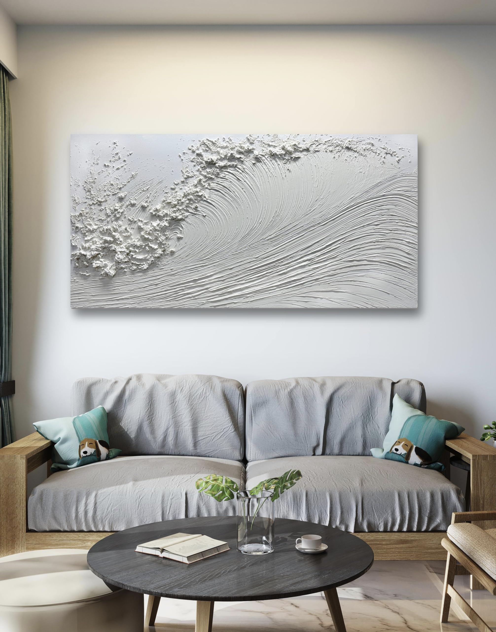 Yika Art Canvas Paintings, Wall Art Thick Texture Sea Wave Painting Modern Gorgeous Abstract Hand Painted Abstract Oil Painting on Canvas Modern Wall Art Decor 24x48 inches