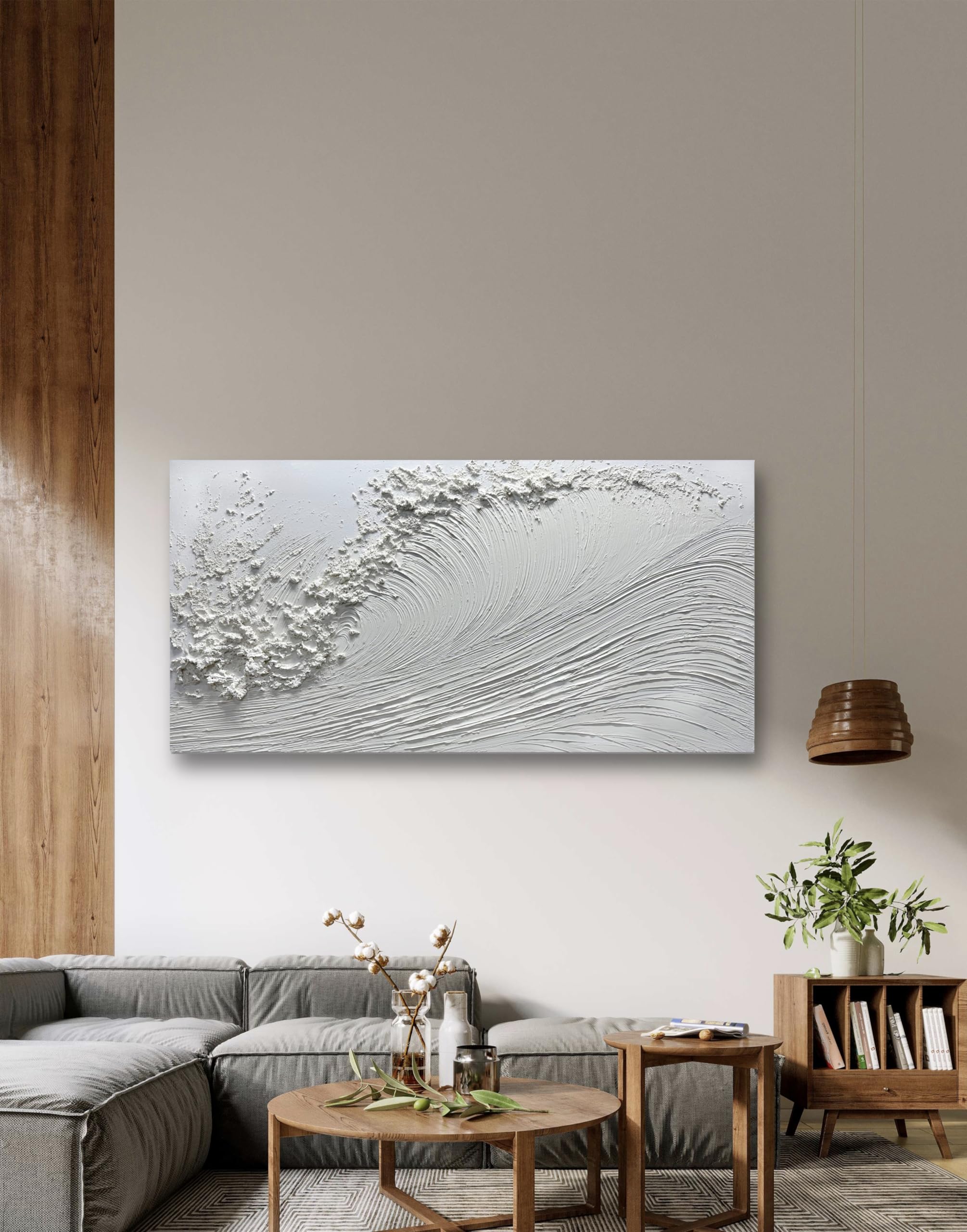 Yika Art Canvas Paintings, Wall Art Thick Texture Sea Wave Painting Modern Gorgeous Abstract Hand Painted Abstract Oil Painting on Canvas Modern Wall Art Decor 24x48 inches