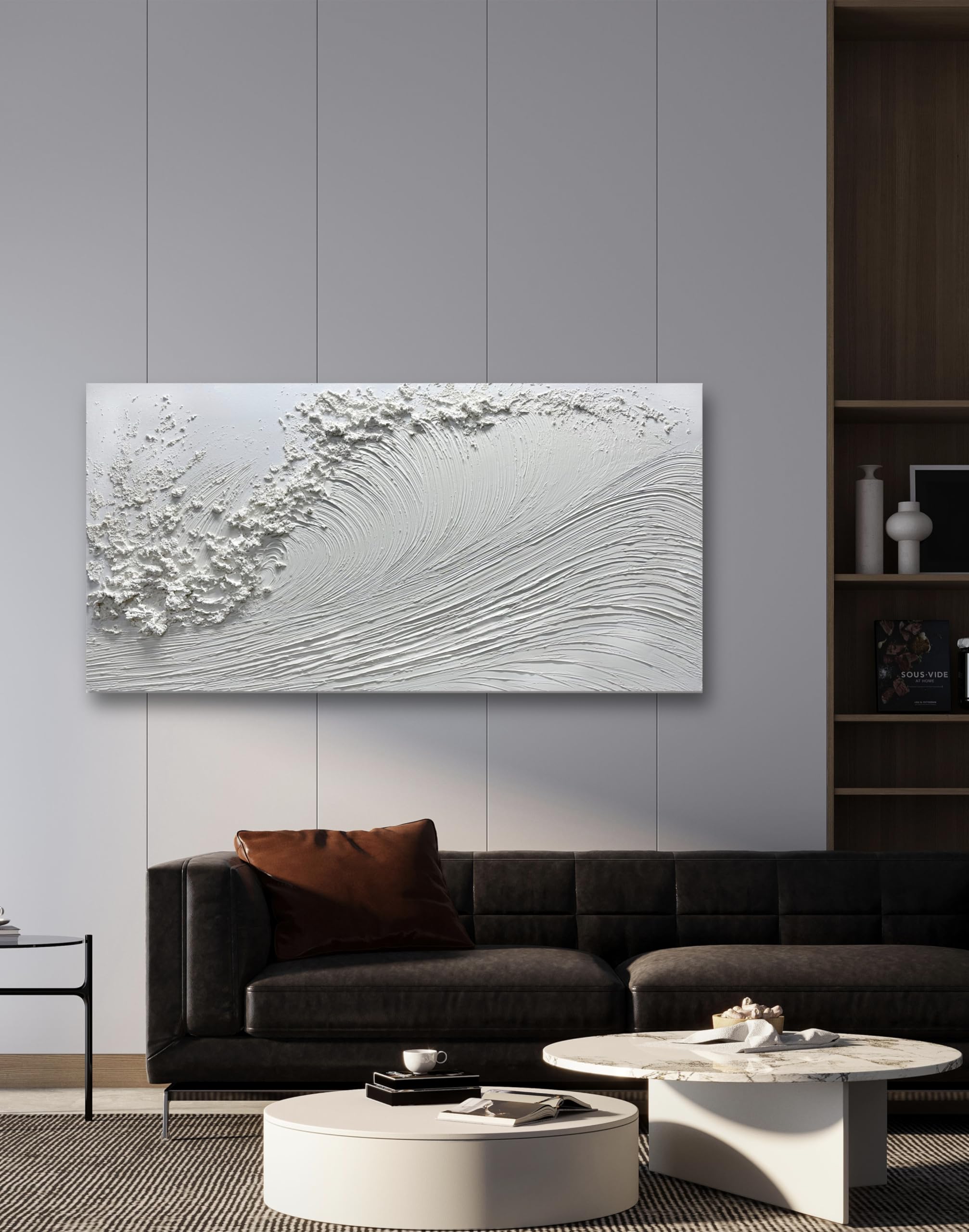 Yika Art Canvas Paintings, Wall Art Thick Texture Sea Wave Painting Modern Gorgeous Abstract Hand Painted Abstract Oil Painting on Canvas Modern Wall Art Decor 24x48 inches