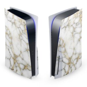 head case designs white and gold marble vinyl faceplate sticker gaming skin decal cover compatible with sony playstation 5 ps5 disc edition console