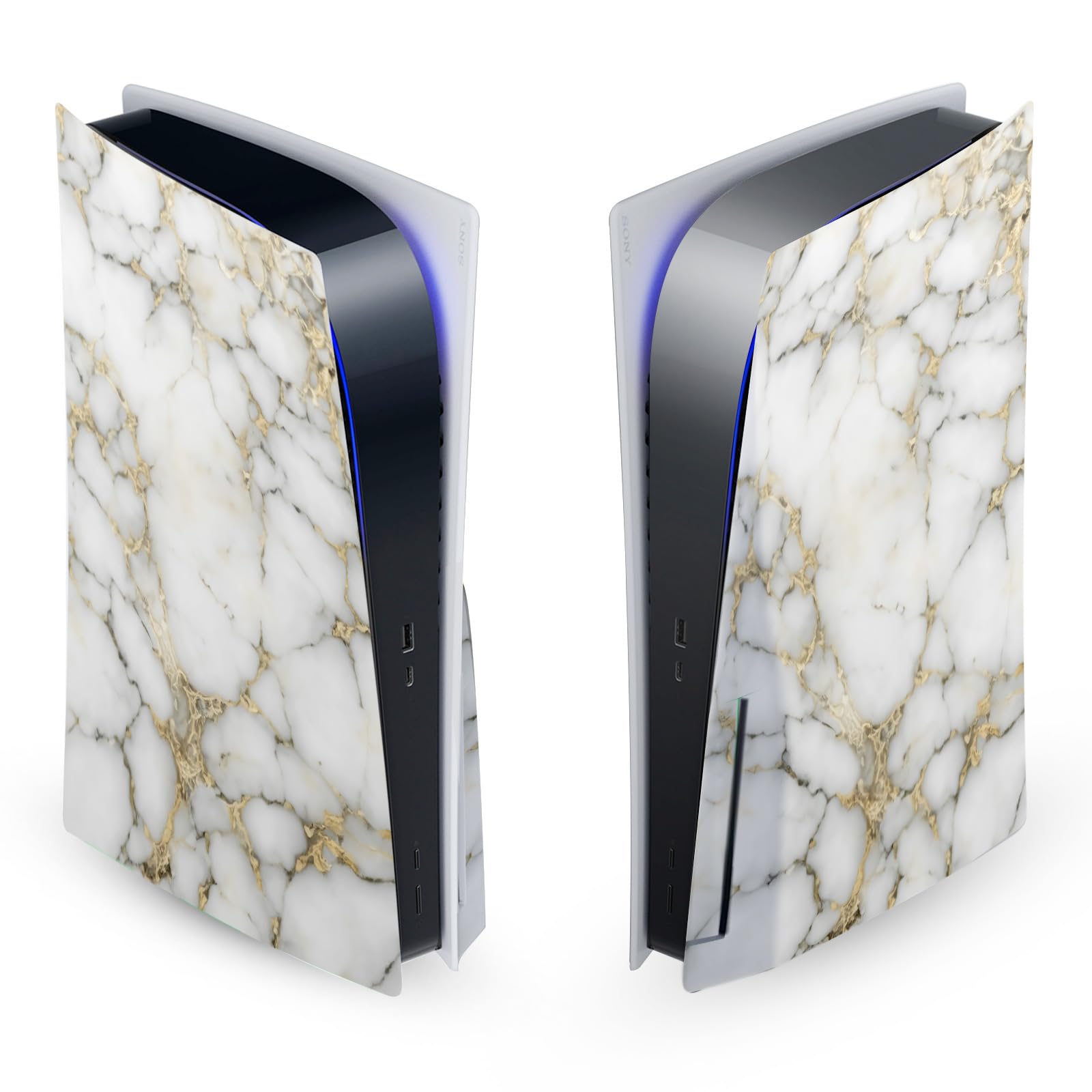 Head Case Designs White and Gold Marble Vinyl Faceplate Sticker Gaming Skin Decal Cover Compatible with Sony PlayStation 5 PS5 Disc Edition Console