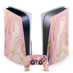 Head Case Designs Pink and Gold Marble Vinyl Faceplate Sticker Gaming Skin Decal Cover Compatible with Sony PlayStation 5 PS5 Disc Edition Console & DualSense Controller