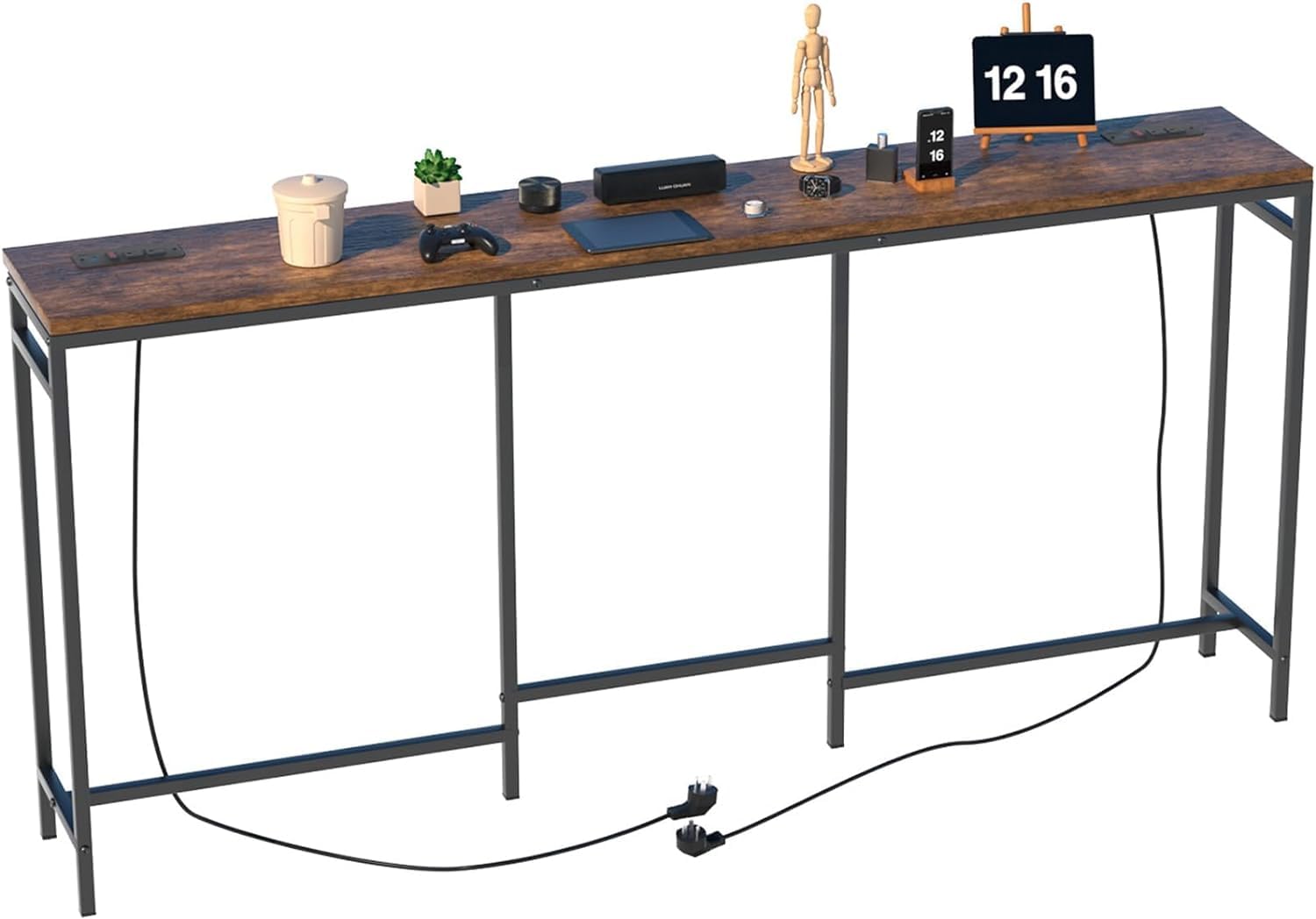 DDJ Console Table with Outlets, 11.8" D x 70.8" W x 32.6" H Behind Couch Table Skinny, Entryway Table with a Small Table, Long Sofa Table, Hallway Table