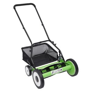 banlicali grass trimmer, 16-inch 5-blade cordless manual reel lawn mower with grass collection basket and wheel, 9-position adjustable height (1.34"-2.52"), weed wacker for home lawn edger green