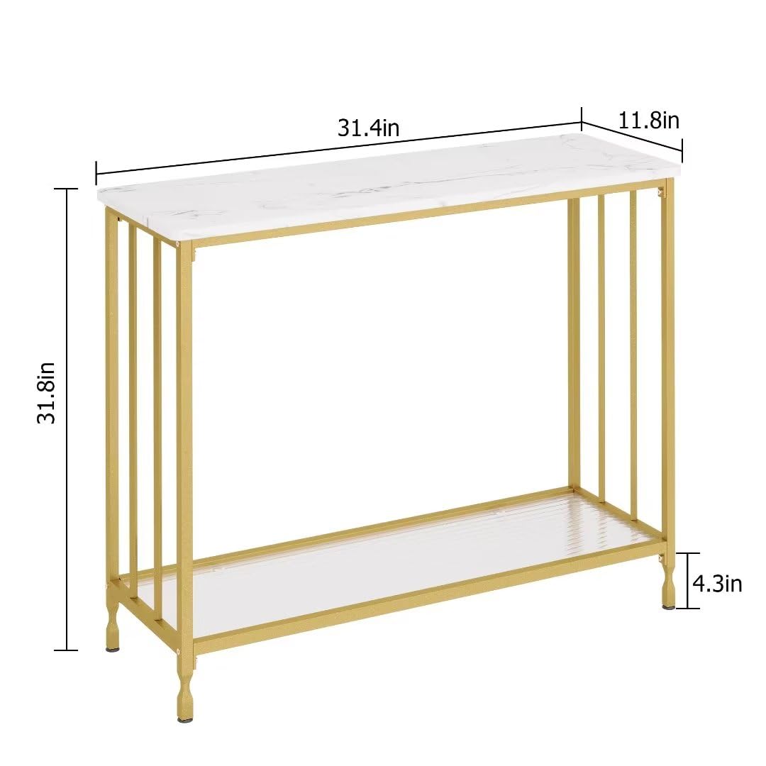 IHEX Console Table, Narrow Entryway Table with Glass Shelf and Metal Frame, 33.5" Industrial Hallway Table for Living Room Bedroom Foyer, Gold