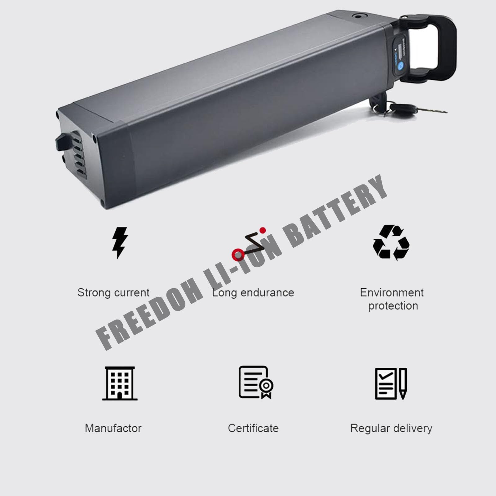 FREEDOH E-Bike Battery 48V 8Ah Down Tube Battery 48V Ebike Lithium Ion Battery High Power Li-ion Battery Pack for 400W Motor with Charger and BMS