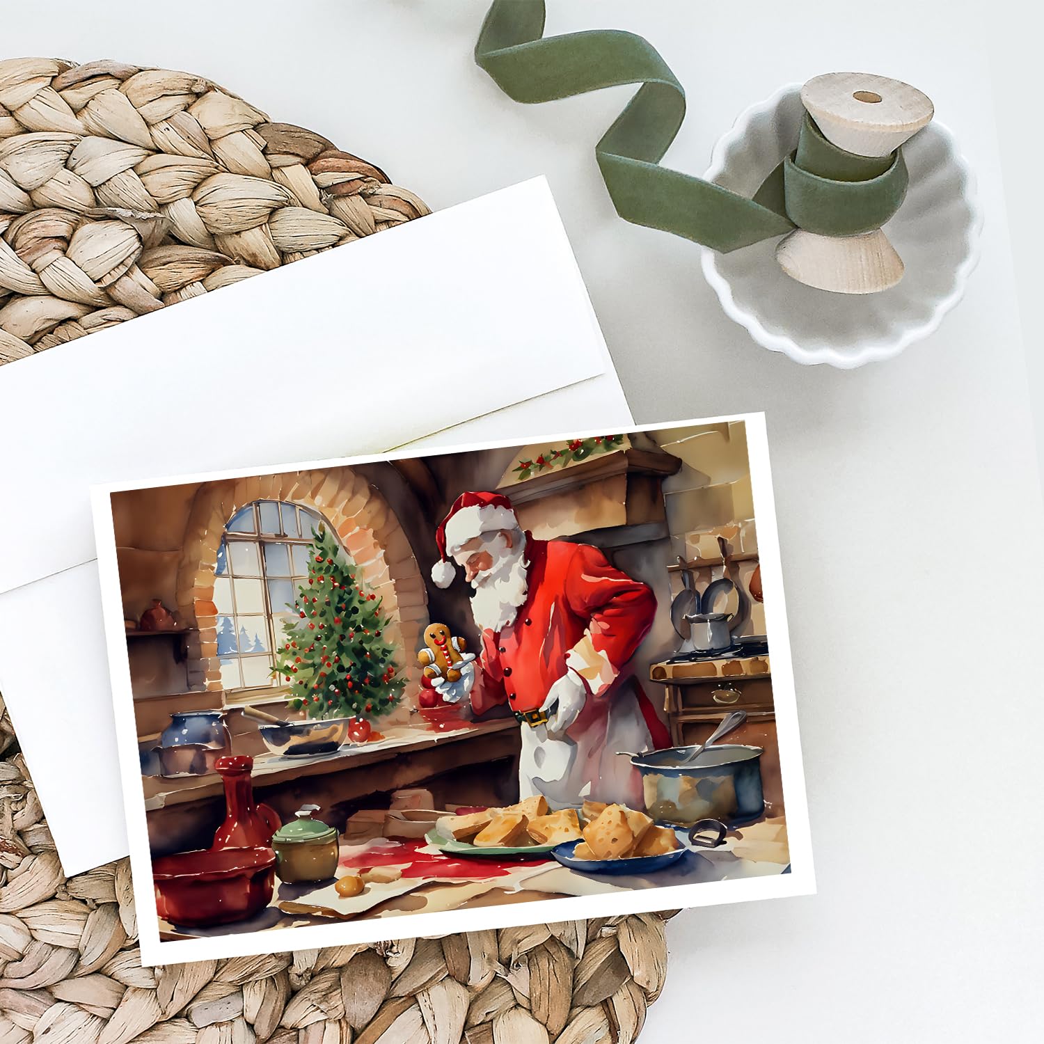 Caroline's Treasures DAC3307GCA7P Cookies with Santa Claus Greeting Cards Pack of 8 Blank Cards with Envelopes Whimsical A7 Size 5x7 Blank Note Cards